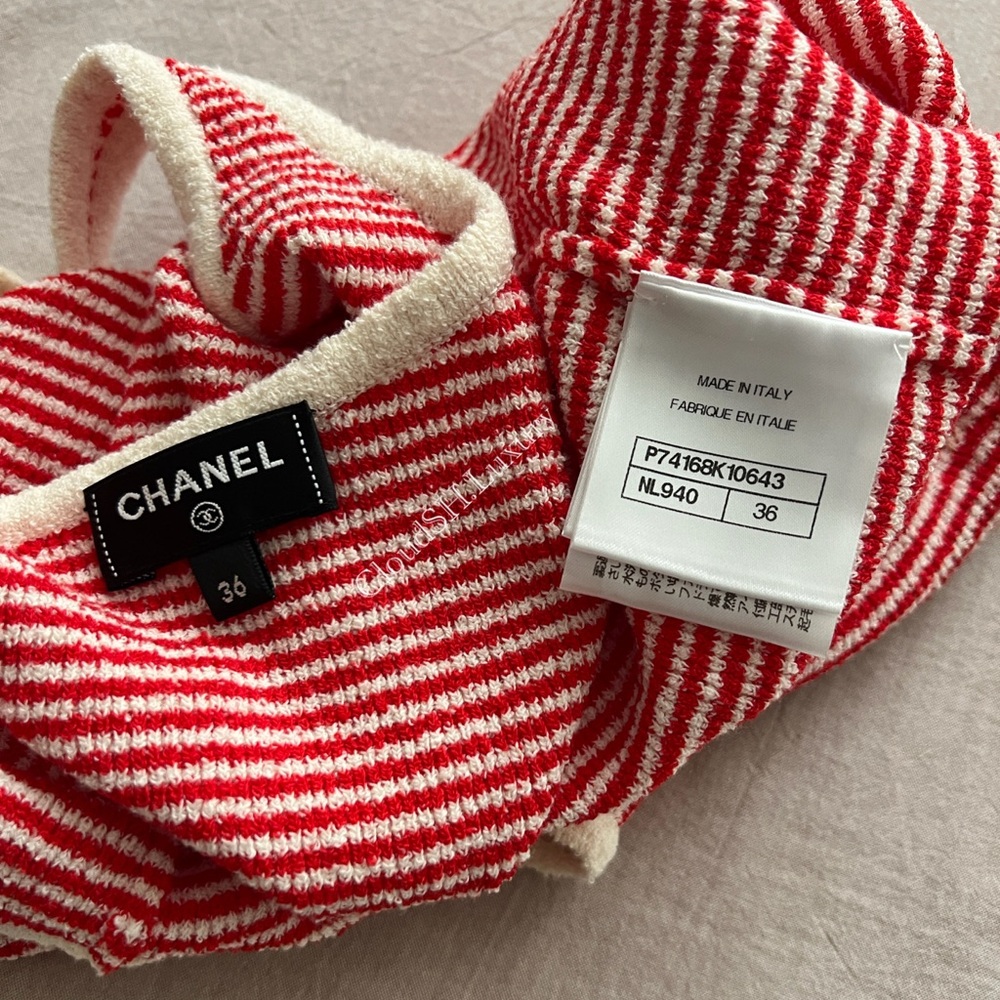 Auth Chanel 23C P74168 CC Logo Red White Tank Top - Sz. 36 - Picture 5 of 8